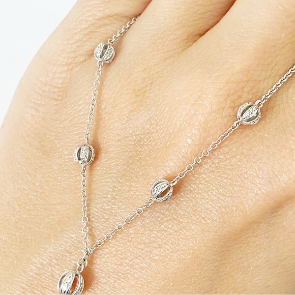 14k white gold diamond & blue topaz briolette lavalier necklace 18” - Picture 6 of 10